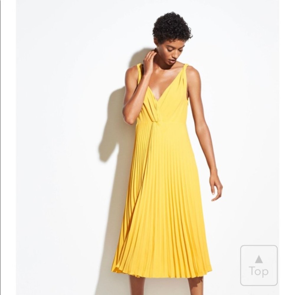 Vince Twist Front Pleated Midi Dress Limonata Size 4